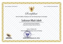 Sertifikat WBTB Upacara Adat Nyadran Mbah Jobeh